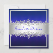 Elegant Cobalt Blue Silver Rozen Birthday Party Kaart (Voorkant)