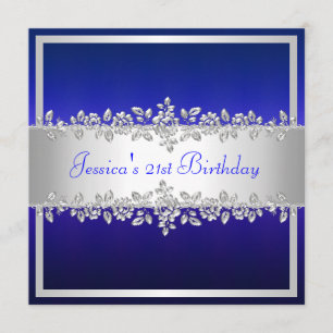Elegant Cobalt Blue Silver Rozen Birthday Party Kaart
