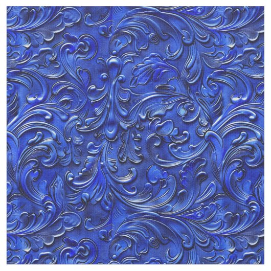 Elegant cobalt blue tooled leather stof (Close Up)