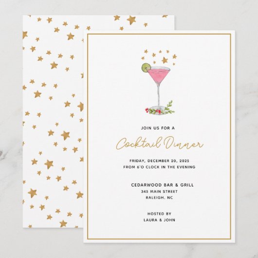 Elegant Cocktail Holiday party Uitnodiging (Voorkant / Achterkant)