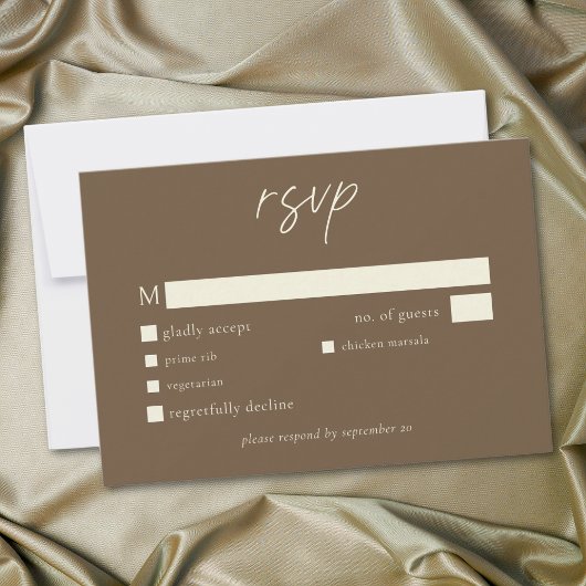 Elegant Cocoa Brown Minimalist Wedding RSVP Kaartje