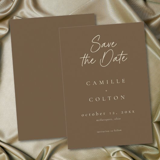 Elegant Cocoa Brown Minimalist Wedding Save The Date
