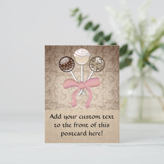 Elegant Cocoa Damask Cake Pop Briefkaart (Staand voorkant)