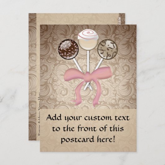 Elegant Cocoa Damask Cake Pop Briefkaart (Voorkant / Achterkant)