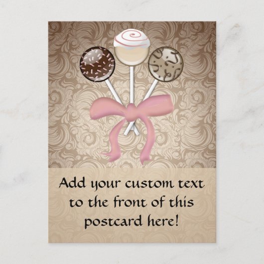 Elegant Cocoa Damask Cake Pop Briefkaart (Voorkant)