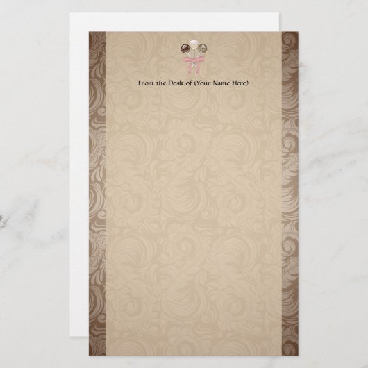 Elegant Cocoa Damask Cake Pop Briefpapier (Voorkant / Achterkant)