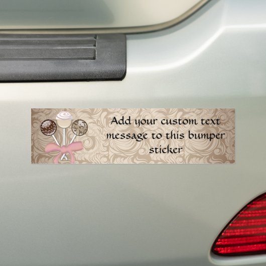 Elegant Cocoa Damask Cake Pop Bumpersticker (Op auto)