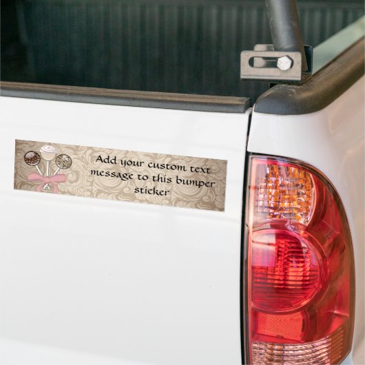 Elegant Cocoa Damask Cake Pop Bumpersticker (Op Truck)