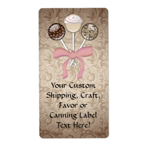 Elegant Cocoa Damask Cake Pop Etiket