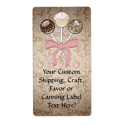 Elegant Cocoa Damask Cake Pop Etiket (Voorkant)