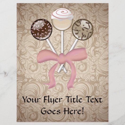 Elegant Cocoa Damask Cake Pop Flyer (Voorkant)
