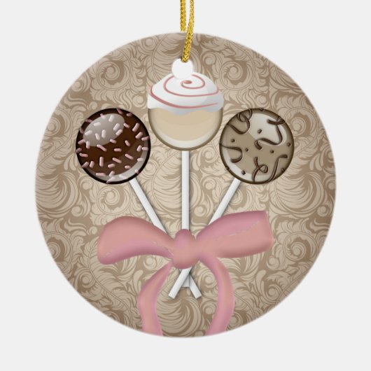 Elegant Cocoa Damask Cake Pop Keramisch Ornament (Voorkant)