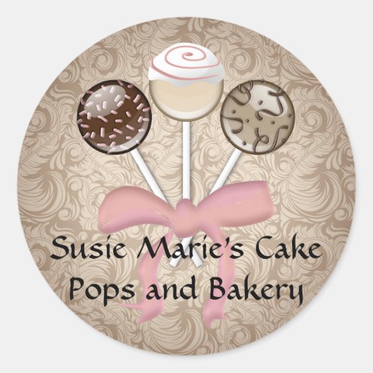 Elegant Cocoa Damask Cake Pop Ronde Sticker (Voorkant)