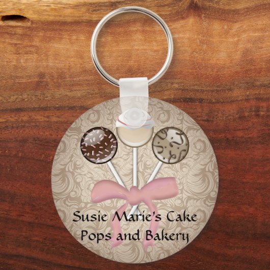 Elegant Cocoa Damask Cake Pop Sleutelhanger (Voorkant)
