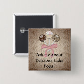 Elegant Cocoa Damask Cake Pop Vierkante Button 5,1 Cm (Voorkant /achterkant)