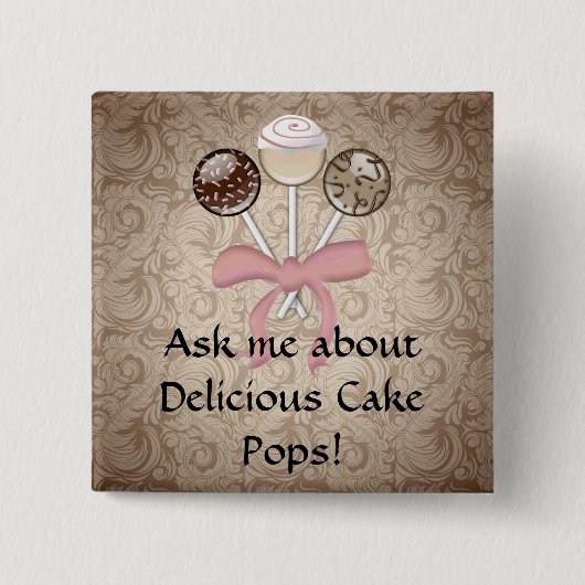 Elegant Cocoa Damask Cake Pop Vierkante Button 5,1 Cm (Voorkant)