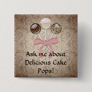 Elegant Cocoa Damask Cake Pop Vierkante Button 5,1 Cm