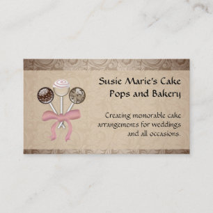 Elegant Cocoa Damask Cake Pop Visitekaartje