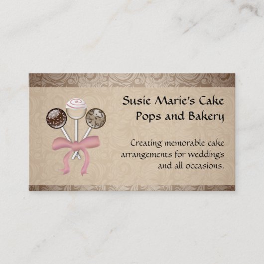 Elegant Cocoa Damask Cake Pop Visitekaartje (Voorkant)