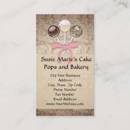 Elegant Cocoa Damask Cake Pop Visitekaartjes