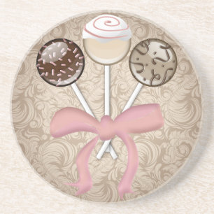 Elegant Cocoa Damask Cake Pop Zandsteen Onderzetter