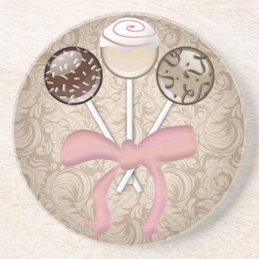 Elegant Cocoa Damask Cake Pop Zandsteen Onderzetter (Voorkant)