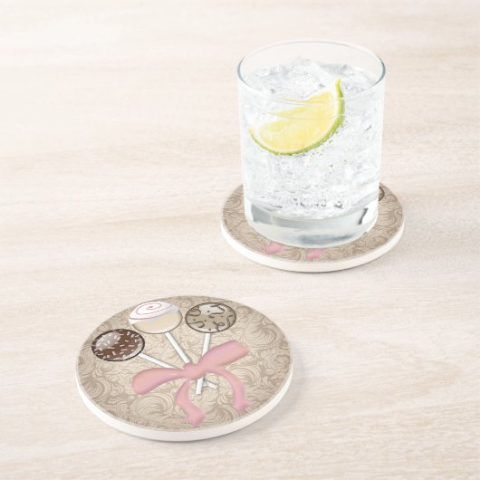 Elegant Cocoa Damask Cake Pop Zandsteen Onderzetter (Zijkant)