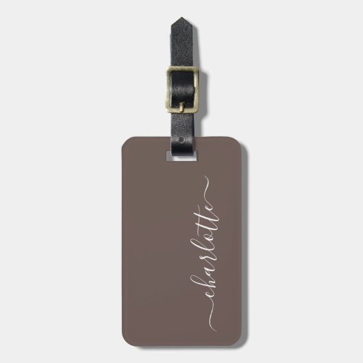 Elegant Coffee Brown Script Name Persoonlijk Bagagelabel (Voorkant verticaal)