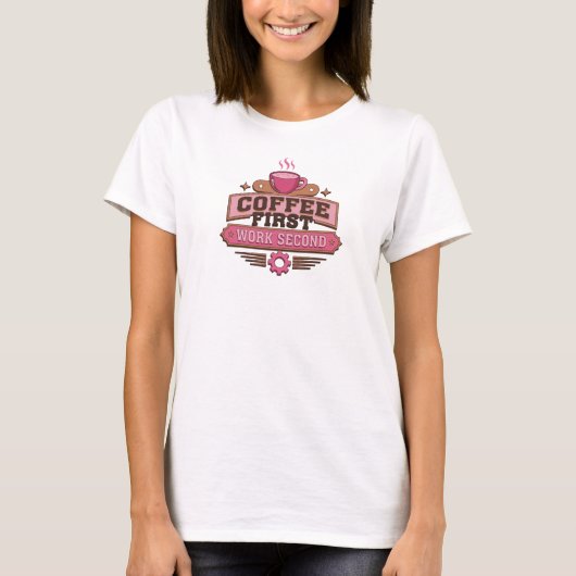 Elegant COFFEE EERST WERK TWEEDE Statement Design T-shirt (Voorkant)