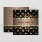 Elegant Coffee Gold Black Polka Dot Birthday Party Kaart (Voorkant / Achterkant)