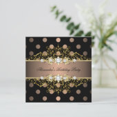 Elegant Coffee Gold Black Polka Dot Birthday Party Kaart (Staand voorkant)