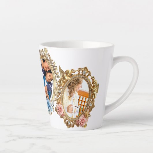 Elegant Coffee Mug with Classic Gold Frame - Desig Latte Mok (Rechts)