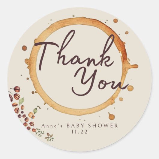 Elegant Coffee Theme Baby shower Ronde Sticker (Voorkant)
