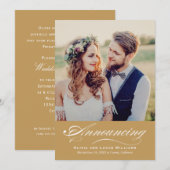Elegant Cognac Script Huwelijksfoto Huwelijk Aankondiging (Voorkant / Achterkant)
