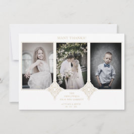 Elegant Collage Lace Romantic 3 Photos Couple Bedankkaart