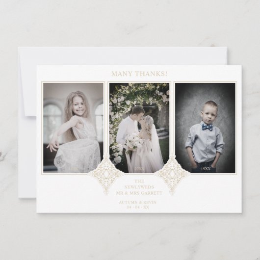 Elegant Collage Lace Romantic 3 Photos Couple Bedankkaart (Voorkant)