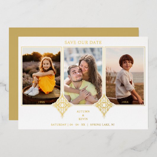 Elegant Collage Lace Romantic 3 Photos Couple Folie Uitnodiging (Voorkant / Achterkant)