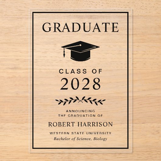 Elegant College Acryl Afstuderen Aankondiging (Voorkant)