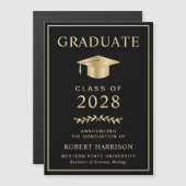 Elegant College Black Gold Afstuderen Magnetische Uitnodiging (Voorkant / Achterkant)