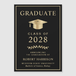 Elegant College Black Gold Afstuderen Magnetische Uitnodiging