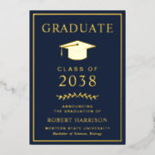 Elegant College Blue Folie Afstuderen Aankondiging (Voorkant)