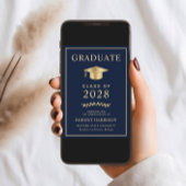 Elegant College Blue Gold Graduation Party Kaart