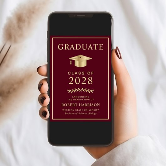 Elegant College Burgundy Gold Graduation Party Kaart