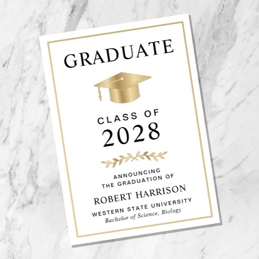 Elegant College Gold Afstuderen Aankondiging