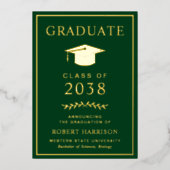 Elegant College Green Afstuderen Folie Aankondigin Folie Uitnodiging (Voorkant)