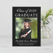 Elegant College Photo Black Afstuderen Aankondiging (Staand voorkant)