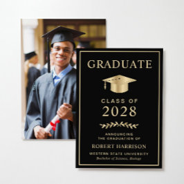 Elegant College Photo Black Gold Afstuderen Aankondiging
