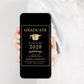 Elegant College Photo Black Gold Afstuderen Aankondiging