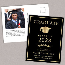Elegant College Photo Black Gold Afstuderen Aankondigingskaart