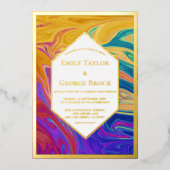 Elegant Colorful Abstract Painting Gold Wedding Folie Uitnodiging (Voorkant)